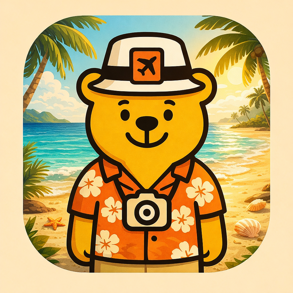 TravelBear at a tropical beach